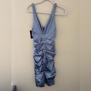 Nicole Miller Blue Satin Ruched Dress